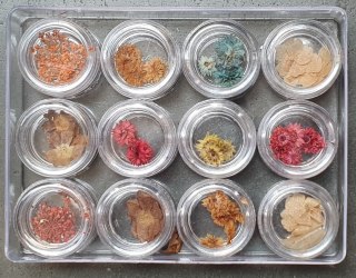 Kwiatki suszone do wtapiania w słoiczku - mix wzorów 12szt. | NA383L