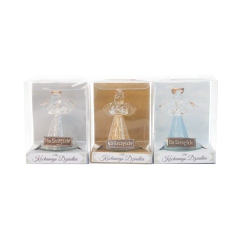 Anioł szklany dla kochanego dziadka z napisem "Na szczęście" w ozdobnym opakowaniu - mix wzorów Anioł szklany dla kochanego dziadka z napisem "Na szczęście" w ozdobnym opakowaniu - mix wzorów