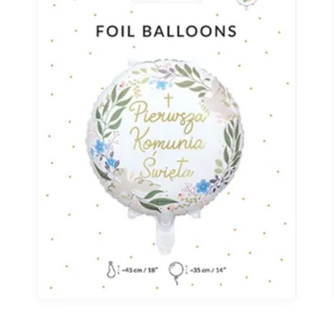 Balon foliowy ''Pierwsza Komunia Święta'' 45cm | FB209 Balon foliowy ''Pierwsza Komunia Święta'' 45cm | FB209