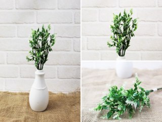 Bukiet 10szt dekoracyjny zielony z białymi końcówkami 35cm 5 łodyg | NT3591