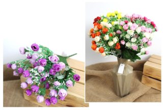 Bukiet 2szt sztuczny drobne różyczki z białym dodatkiem 27 cm 5 łodyg mix kolor MZ-098