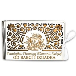 Pudełko na pieniądze banknotówka KOMUNIA - od BABCI i DZIADKA - Ażur 3302A-KOM1Z-BD