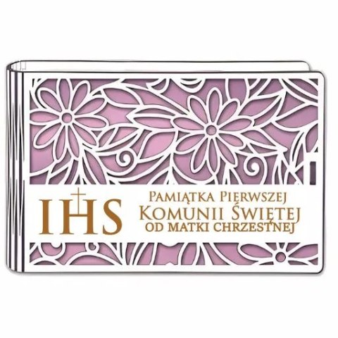 Pudełko na pieniądze banknotówka KOMUNIA - od MATKI CHRZESTNEJ - Ażur 3302A-KOM2R-MC