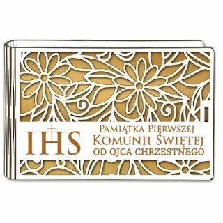 Pudełko na pieniądze banknotówka KOMUNIA - od OJCA CHRZESTNEGO - Ażur 3302A-KOM2Z-OC