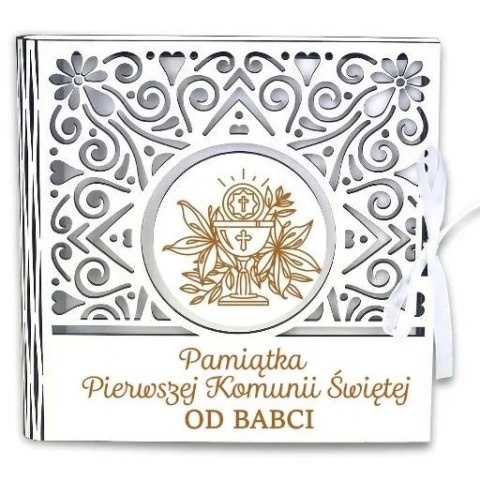 Pudełko na pieniądze kwadrat KOMUNIA- od BABCI - Ażur 3308A-KOM1B-B
