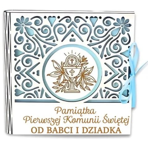 Pudełko na pieniądze kwadrat KOMUNIA - od BABCI i DZIADKA - Ażur 3308A-KOM1N-BD