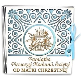 Pudełko na pieniądze kwadrat KOMUNIA - od MATKI CHRZESTNEJ - Ażur 3308A-KOM1N-MC