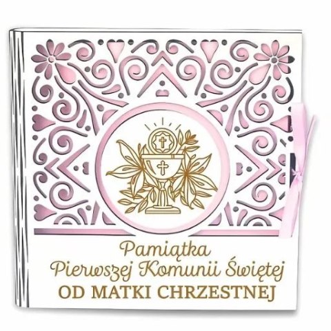 Pudełko na pieniądze kwadrat KOMUNIA - od MATKI CHRZESTNEJ - Ażur 3308A-KOM1R-MC