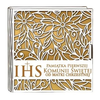 Pudełko na pieniądze kwadrat KOMUNIA - od MATKI CHRZESTNEJ - Ażur 3308A-KOM2Z-MC