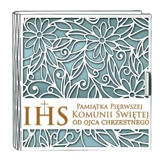 Pudełko na pieniądze kwadrat KOMUNIA - od OJCA CHRZESTNEGO - Ażur 3308A-KOM2N-OC