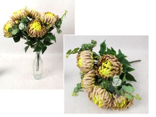 Bukiet CHRYZANTEMA wys. 41 cm, 10 łodyg (7 kwiatów 11x4 cm) ŻÓŁTA cieniowana MH-035A